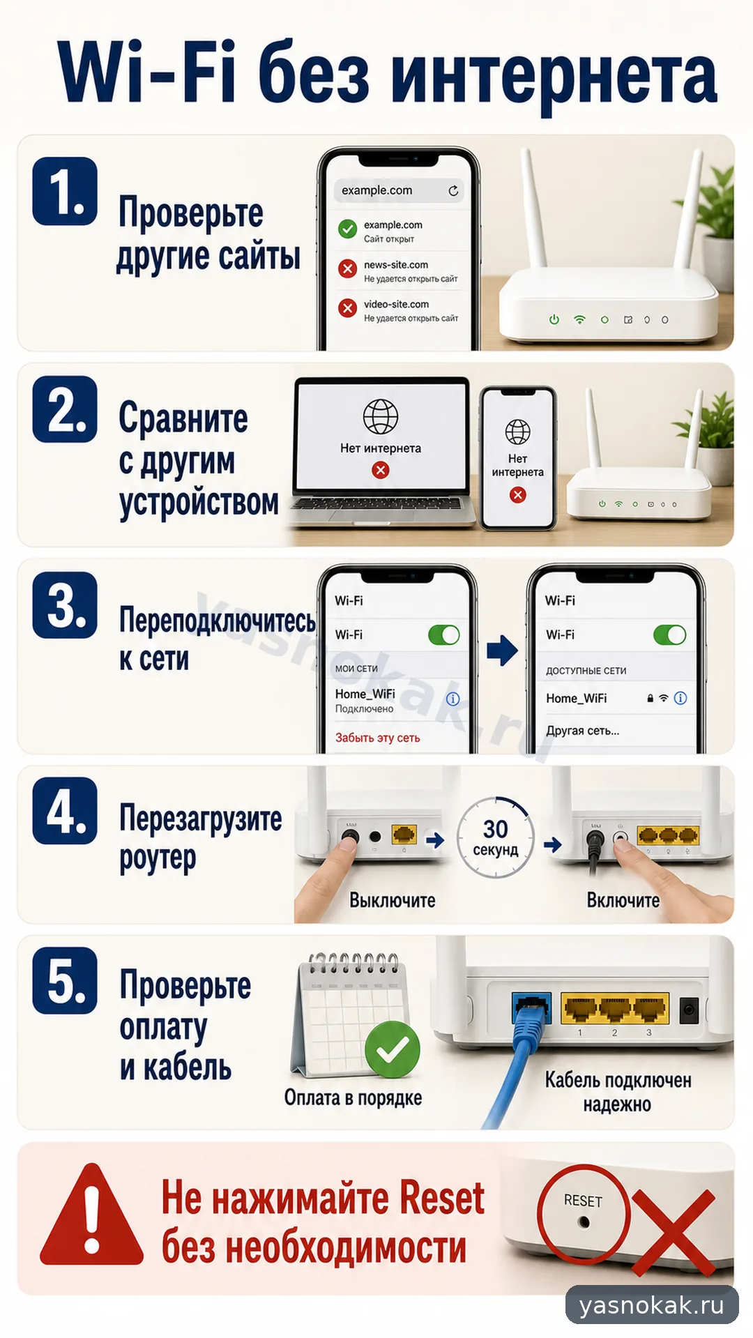 Схема: Что делать, если Wi-Fi подключен без интернета
