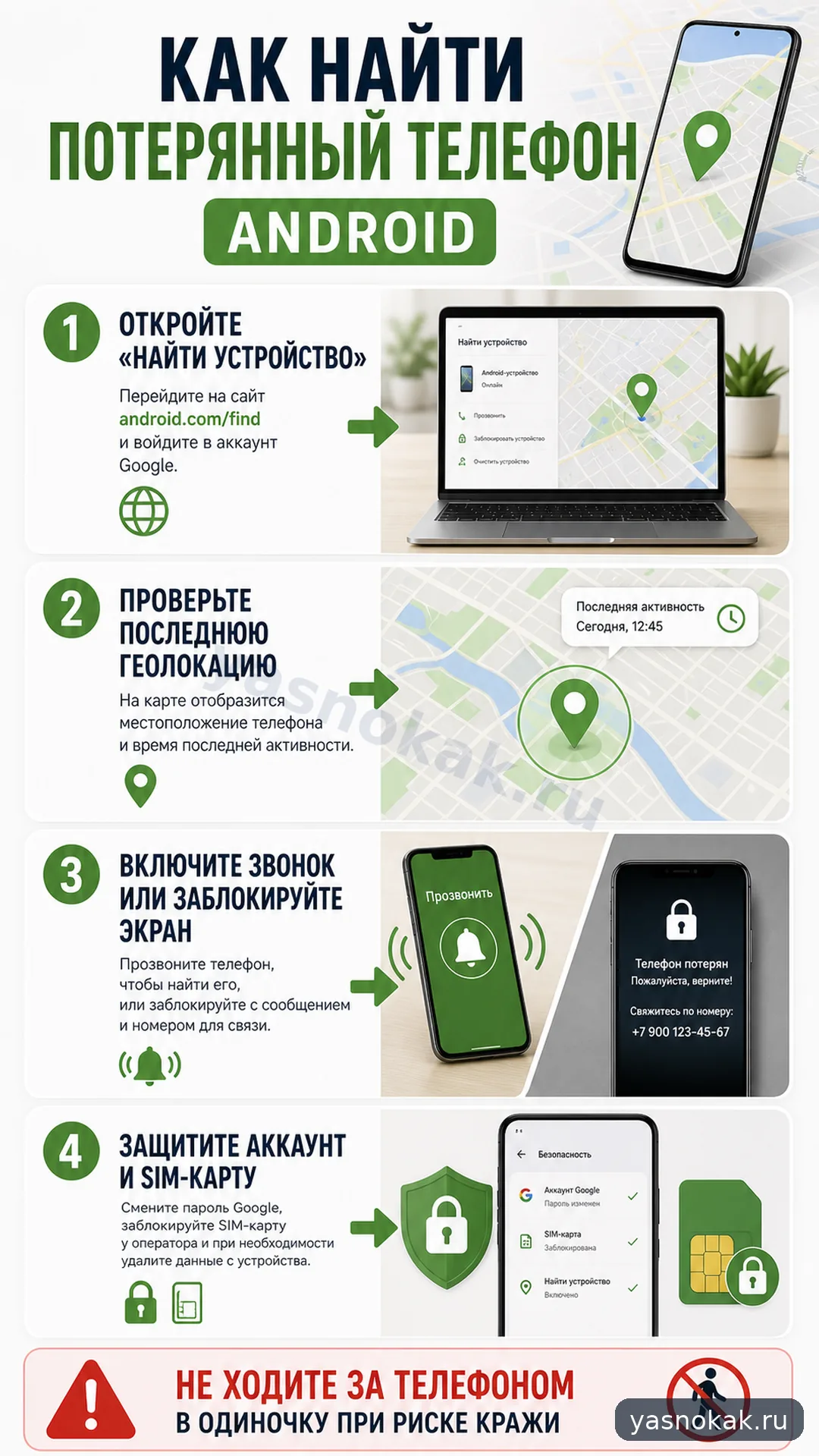 Схема: Как найти потерянный телефон Android