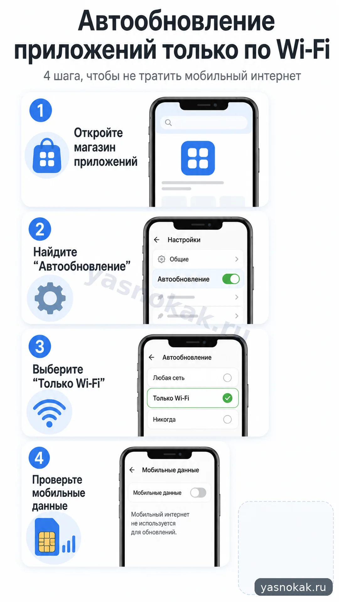Схема: Как настроить автообновление приложений только по вай фай