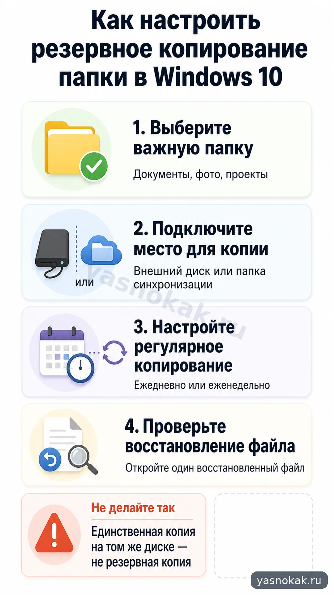 Схема: как настроит резервное копирование папки в Wиндоwс 10