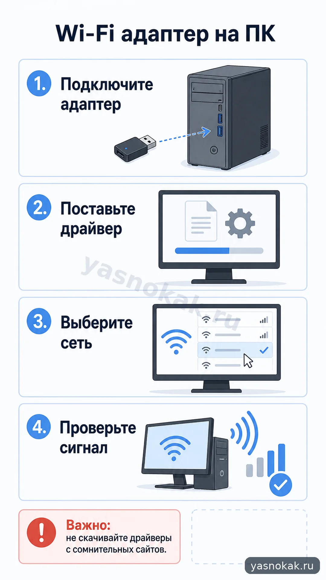 Схема: как настроит Wи-фи адаптер на компютере