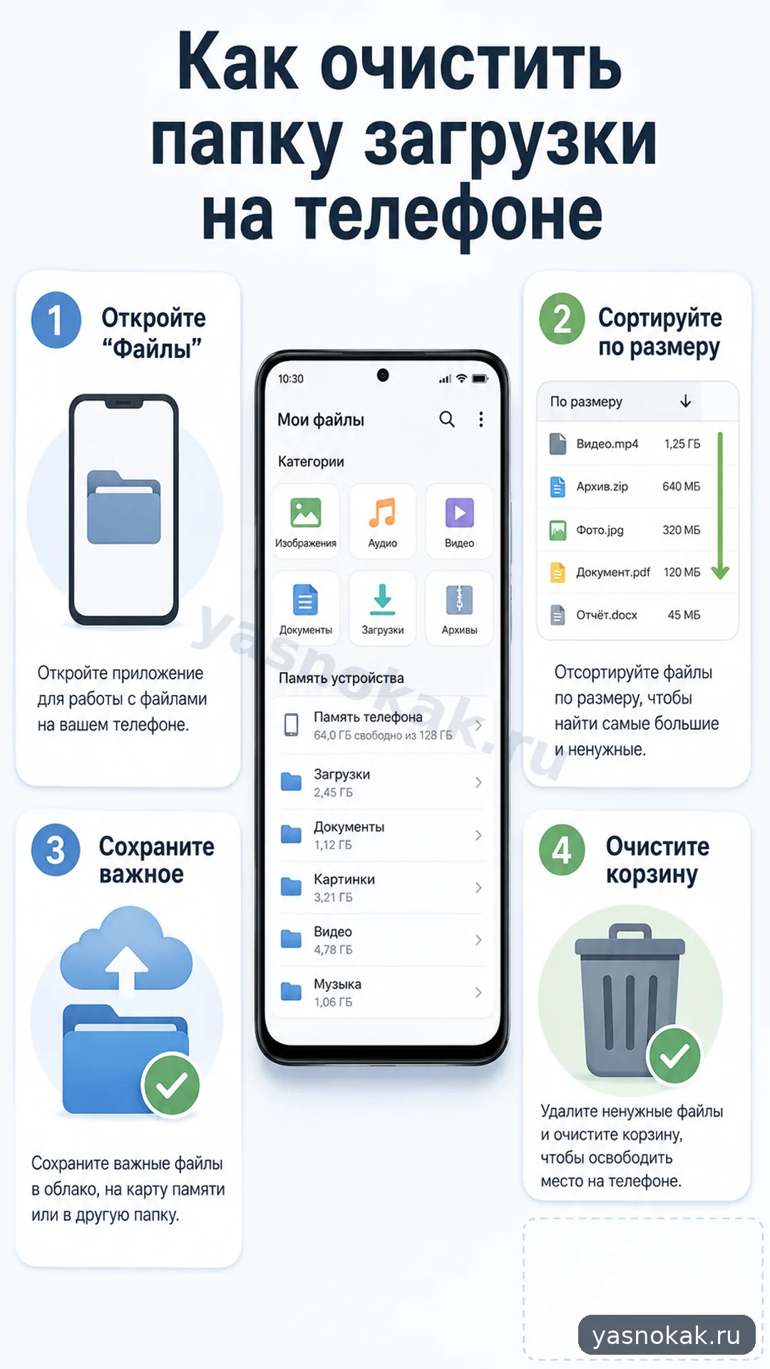Схема: Как очистить папку загрузки на телефоне