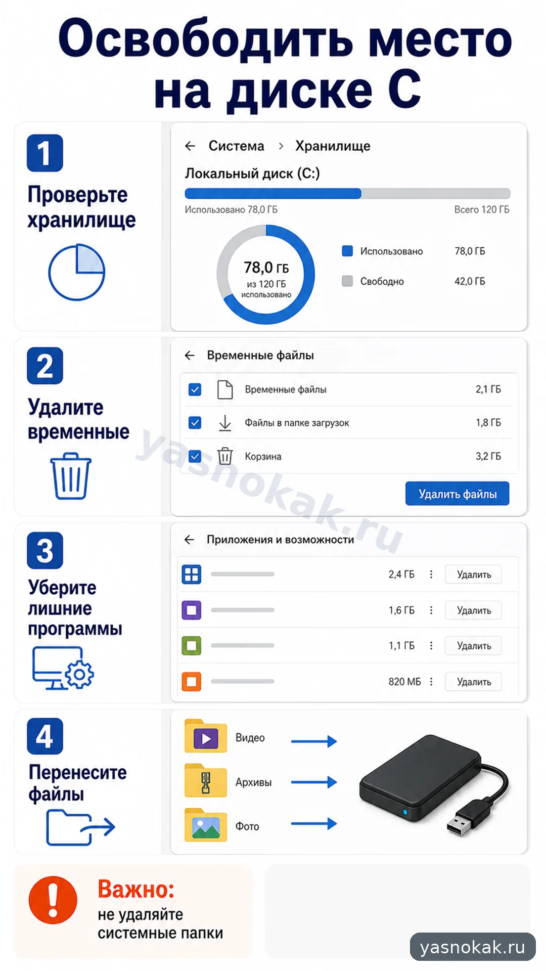 Схема: Как освободить место на диске C