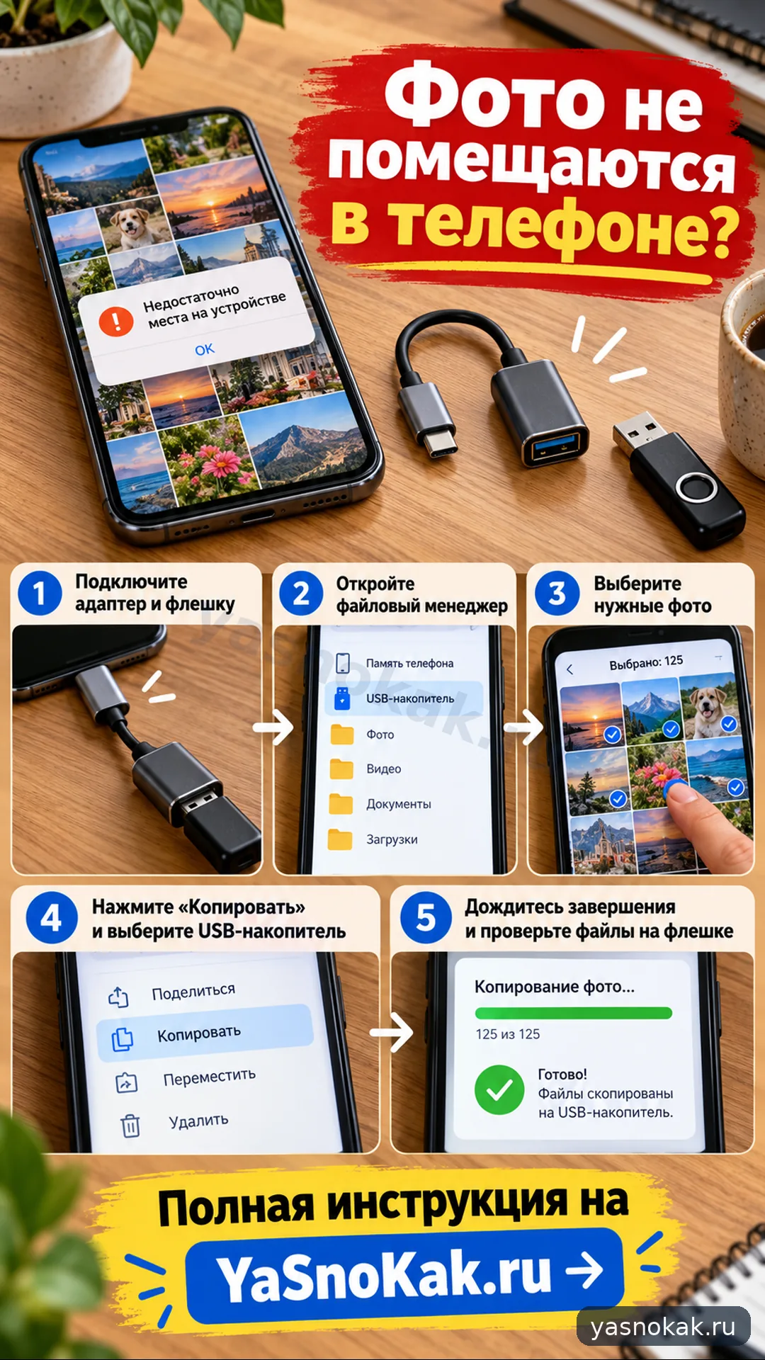 Схема: Как перенести фото с телефона на флешку через переходник