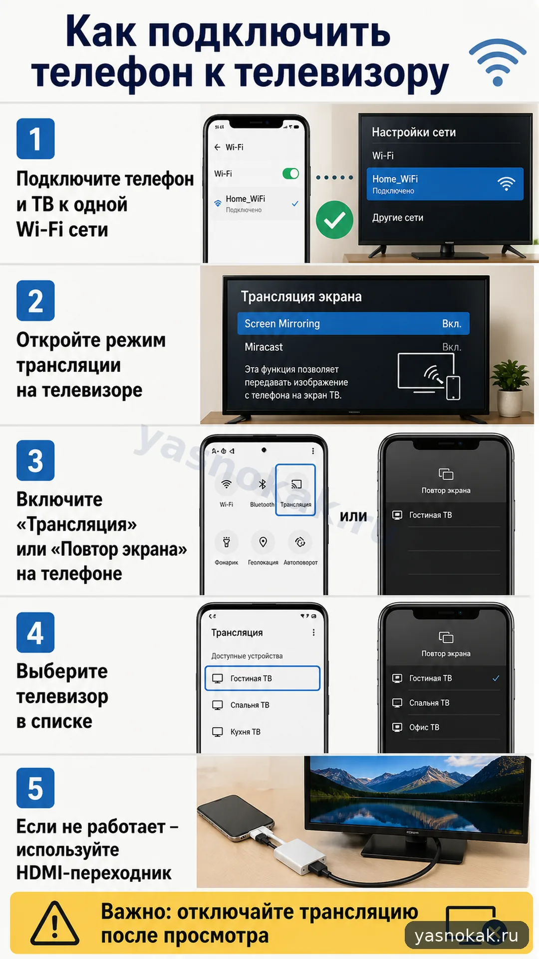 Схема: Как подключить телефон к телевизору