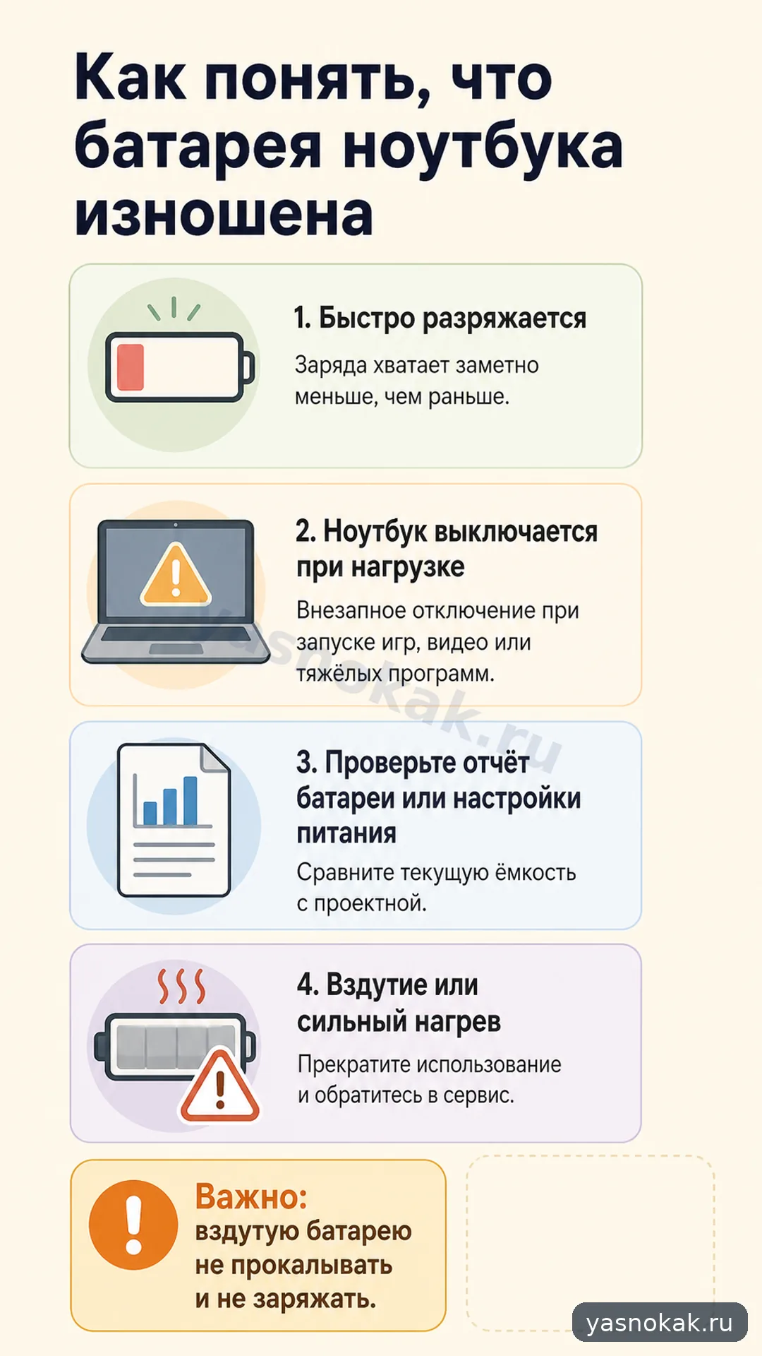 Схема: Как понять, что батарея ноутбука изношена