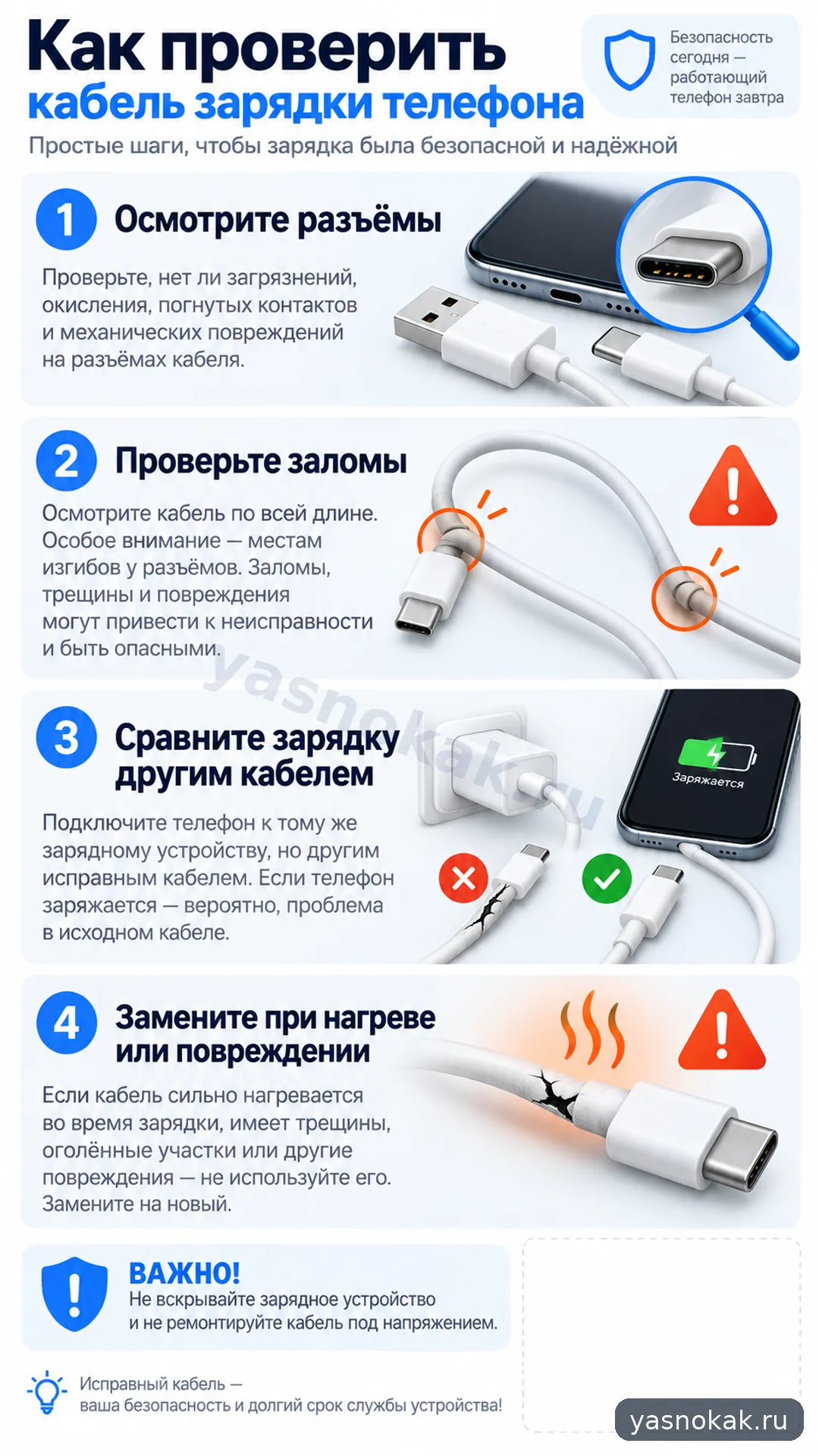 Схема: Как проверить кабель зарядки телефона