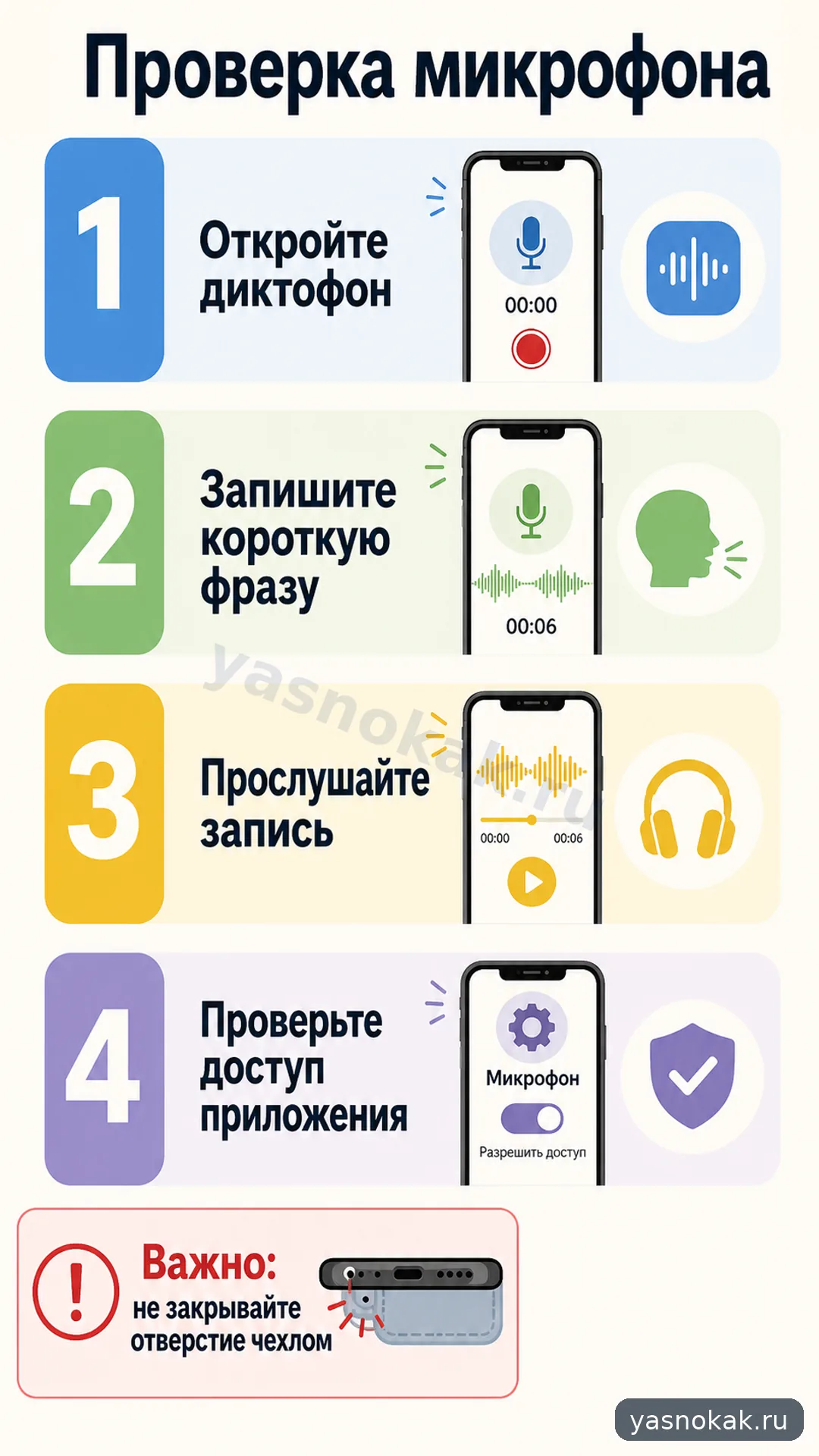 Схема: Как проверить микрофон на телефоне