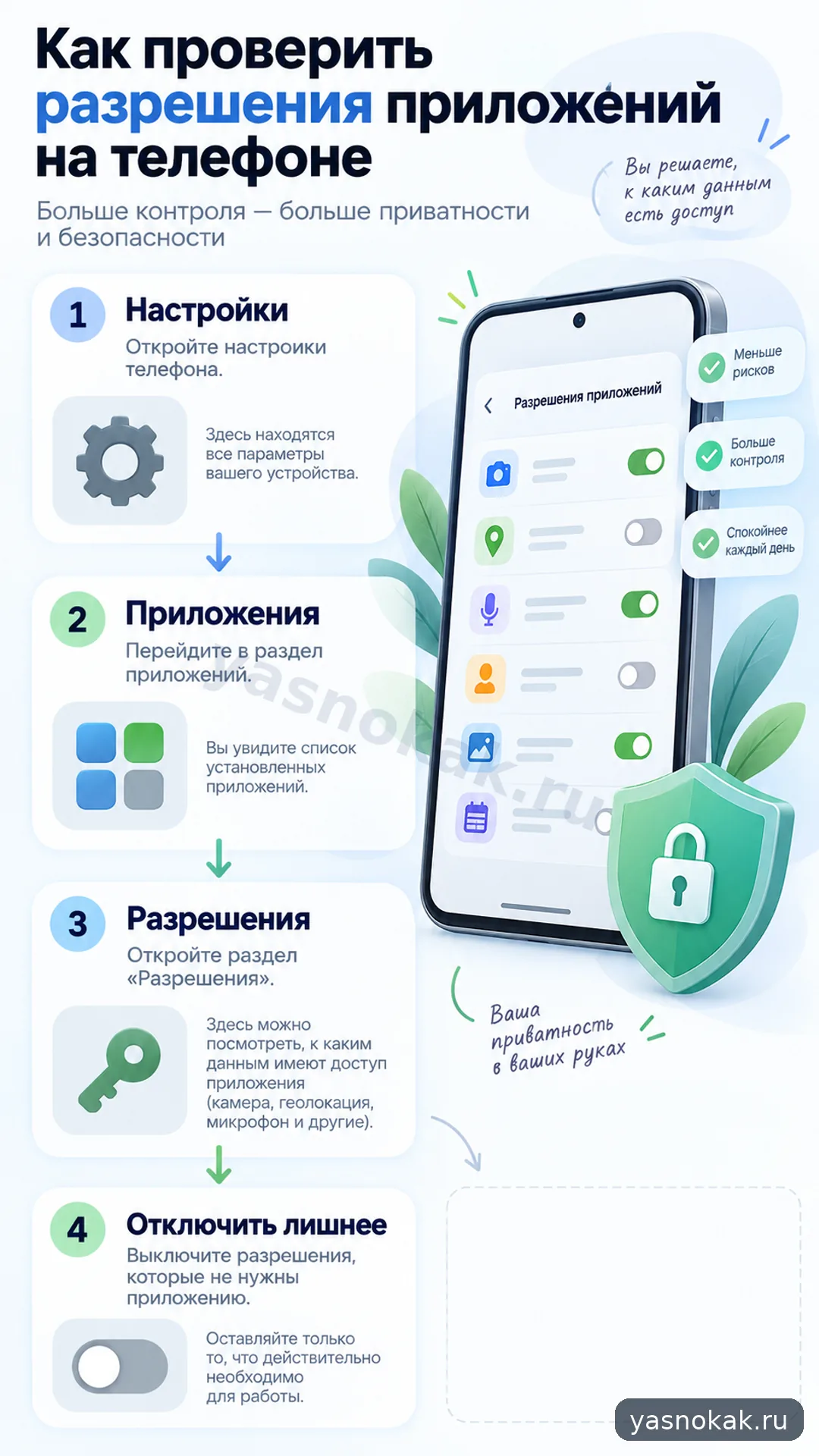 Схема: Как проверить разрешения приложений на телефоне