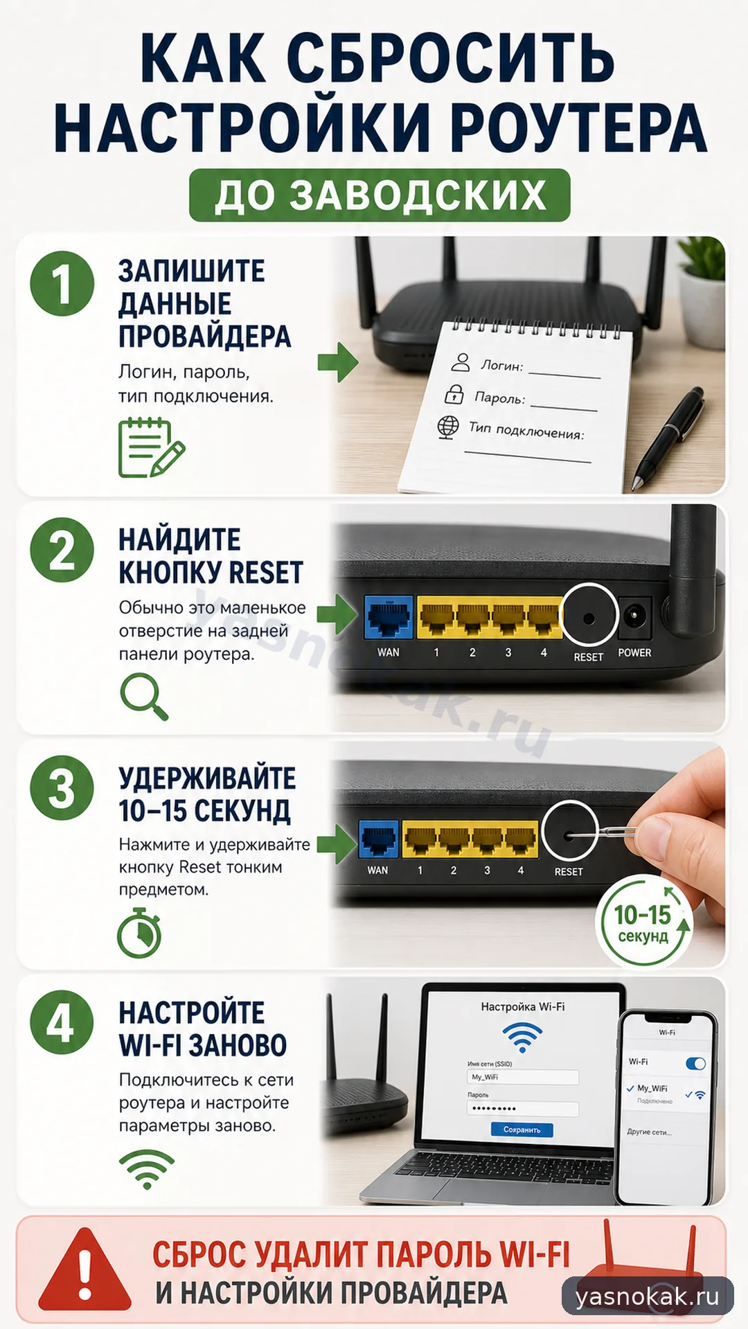 Схема: Как сбросить настройки роутера до заводских