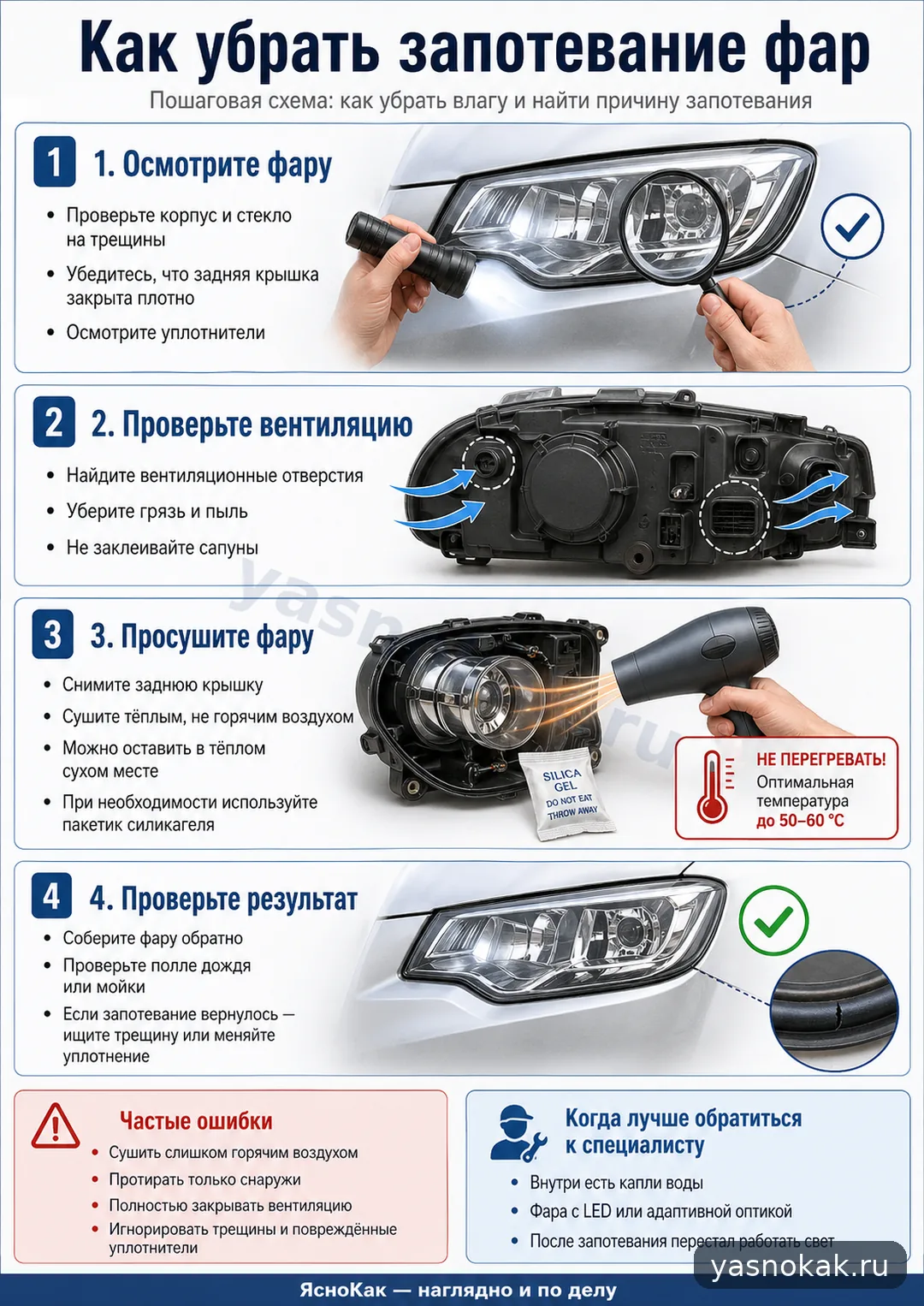 Схема: Как убрать запотевание фар