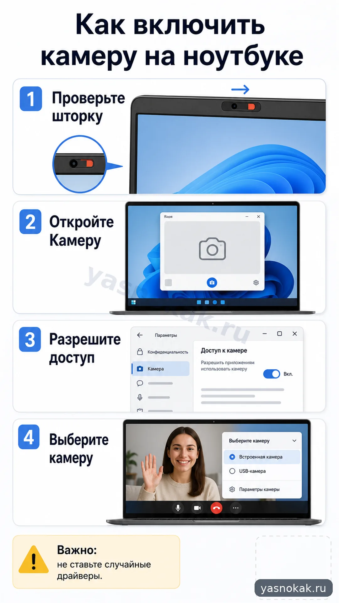 Схема: Как включить камеру на ноутбуке