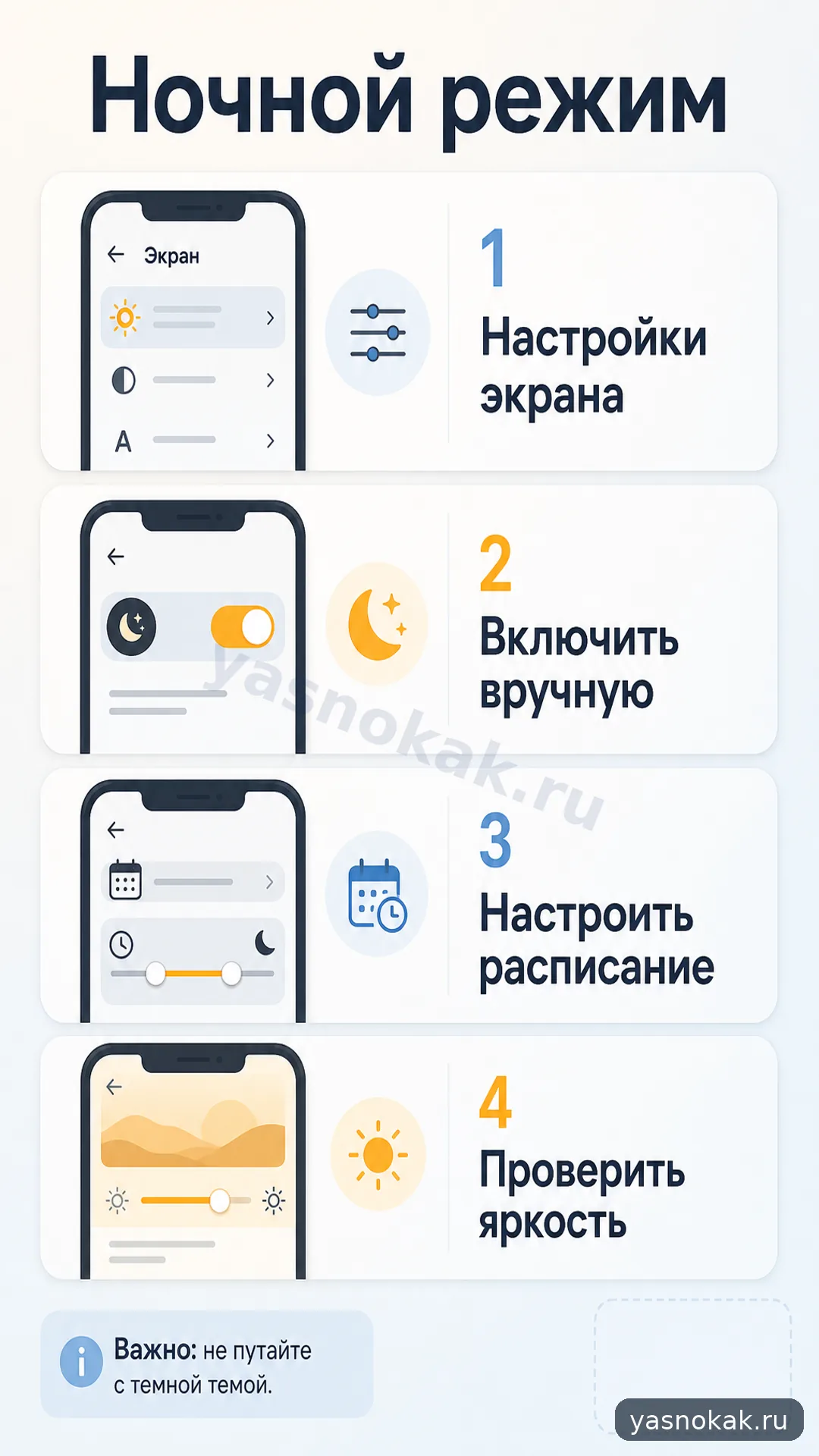 Схема: Как включить ночной режим на телефоне