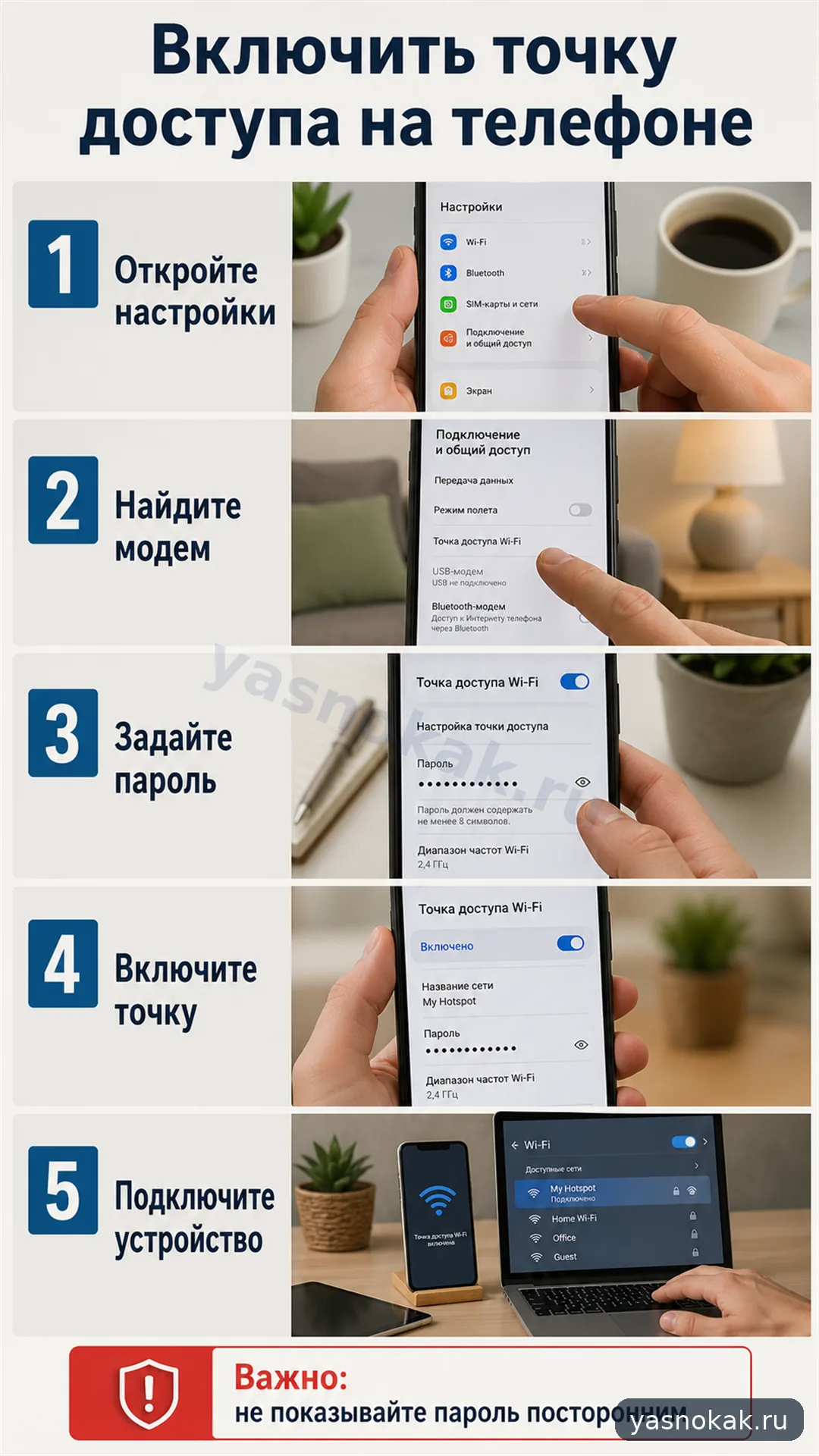 Схема: Как включить точку доступа на телефоне