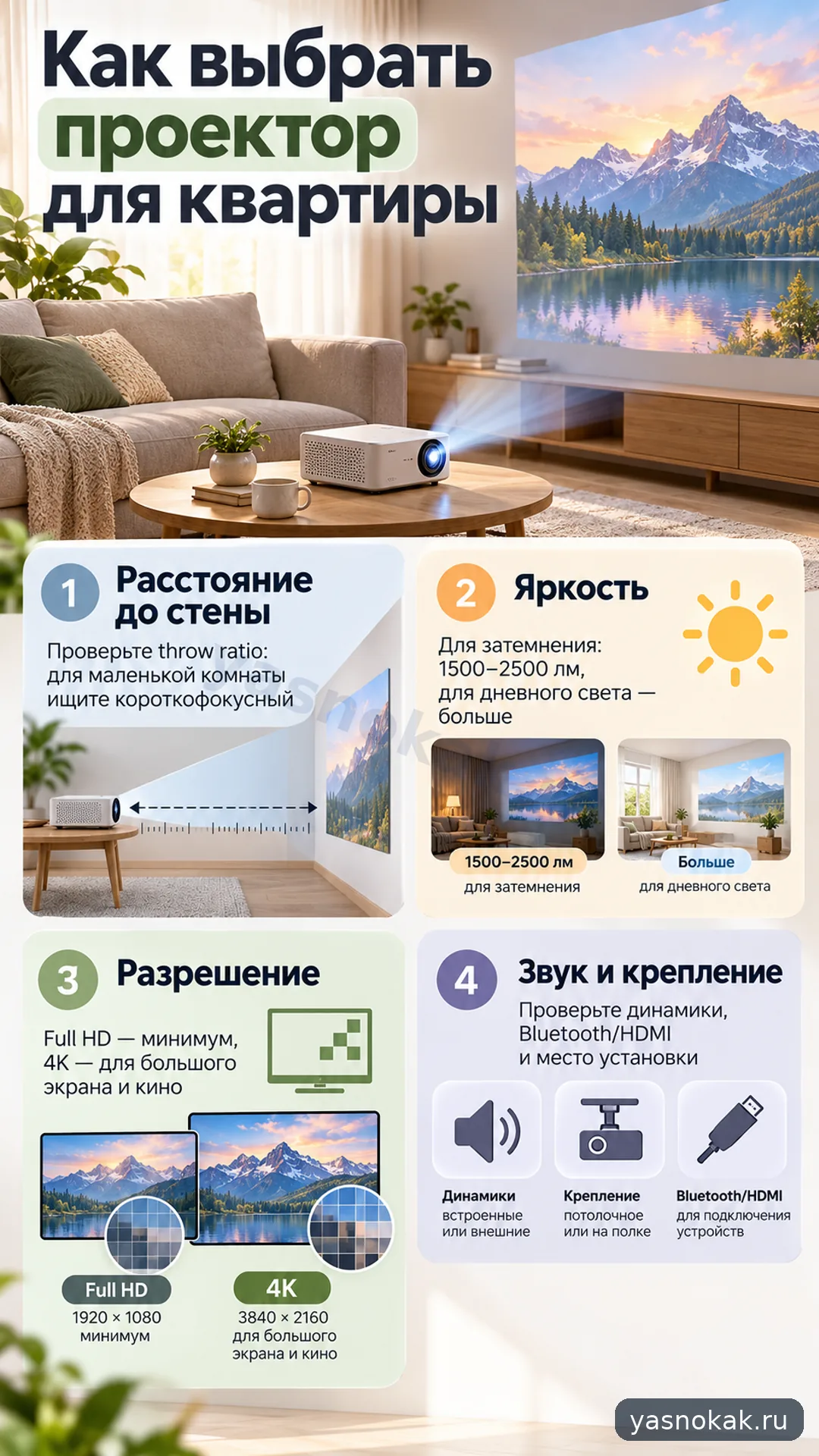 Схема: Как выбрать проектор для квартиры
