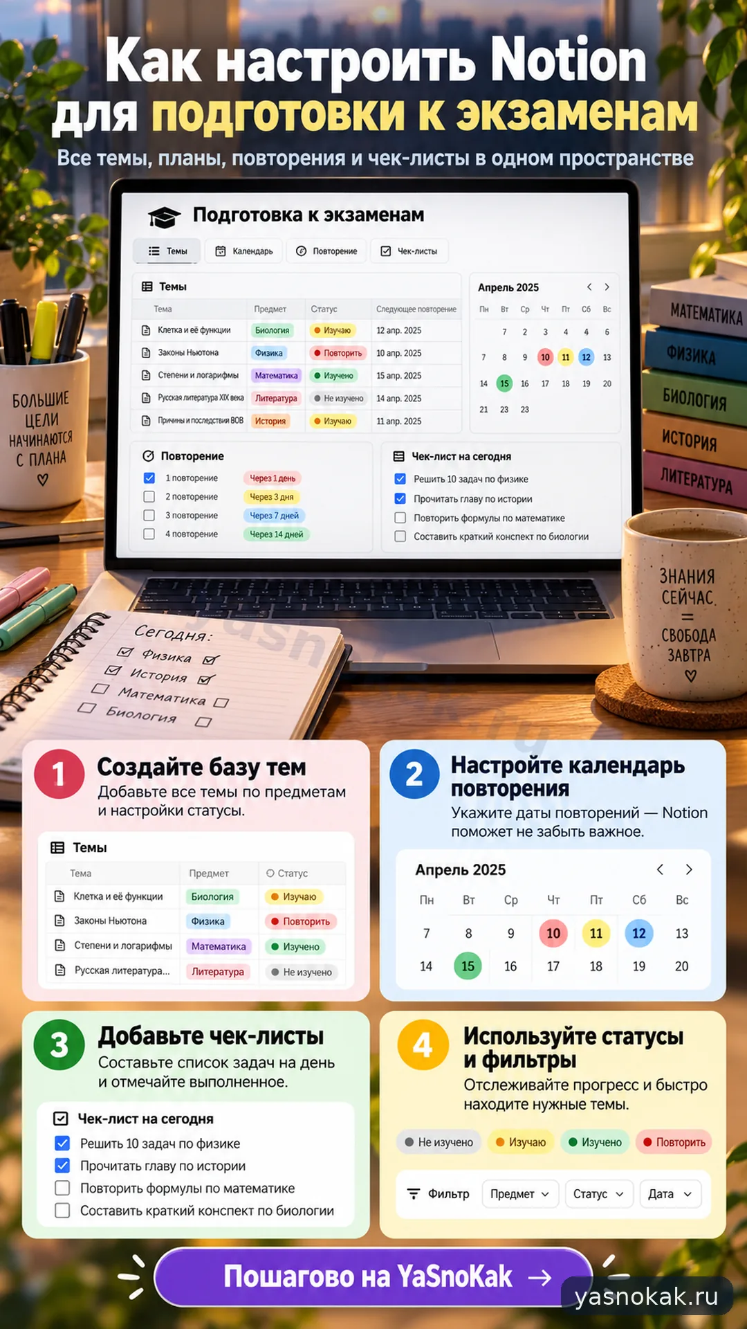 Схема: Как настроить Notion для подготовки к экзаменам